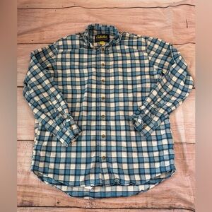 Cabela's Shirt Flannel Men Blue Plaid Large/tall Long Sleeve Button Down EUC Lt